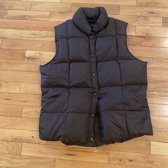 Lands End Jackets & Blazers - Women's Lands End Down Puffer Vest medium Chocolate Brown Sleeveless Snap Front